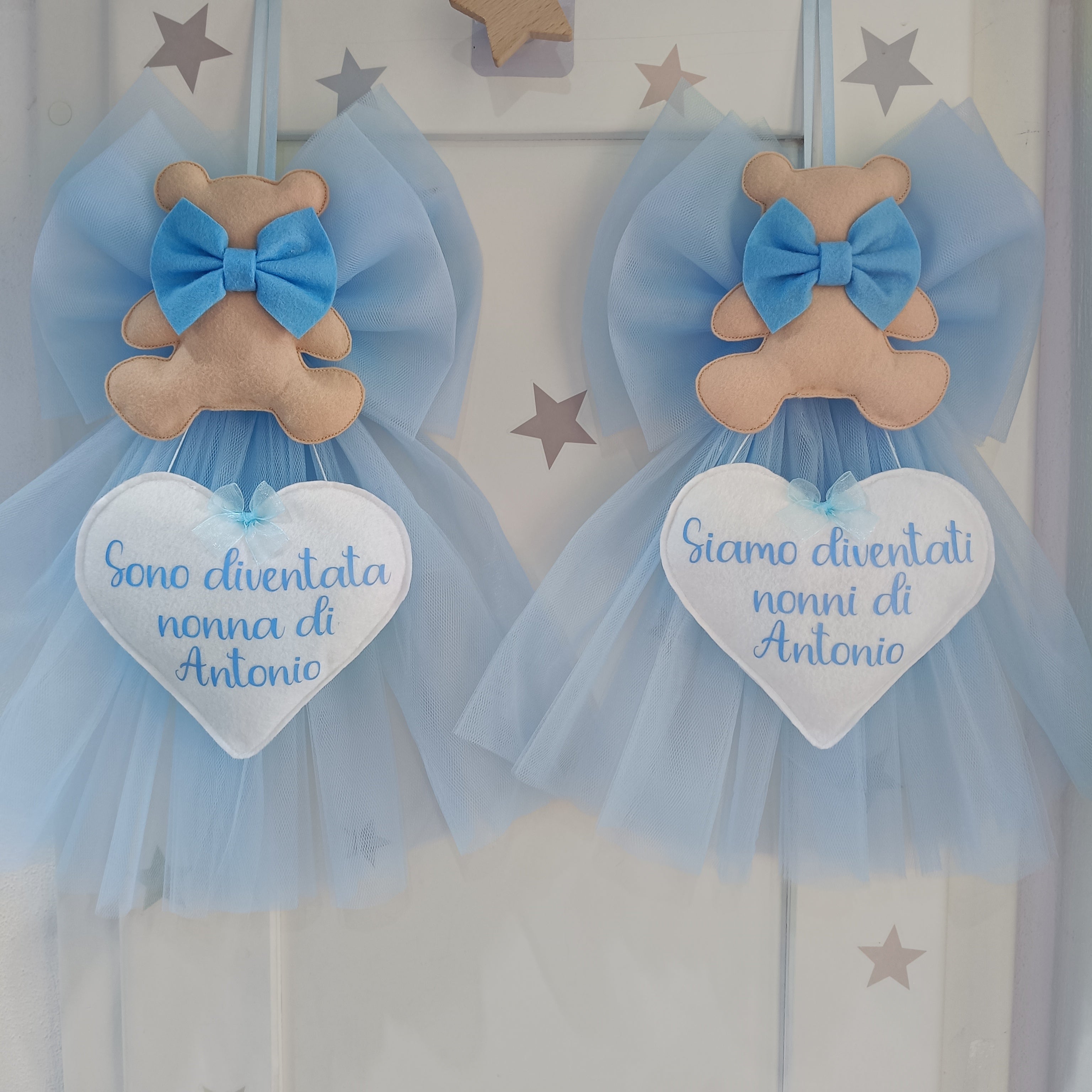 Fiocco Tulle Celeste Orsetto