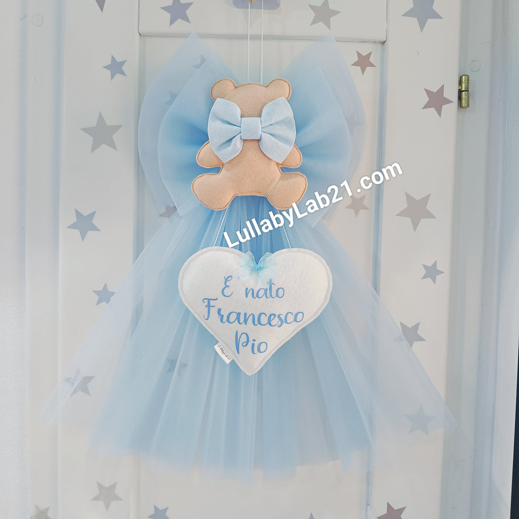 Fiocco Tulle Celeste Orsetto