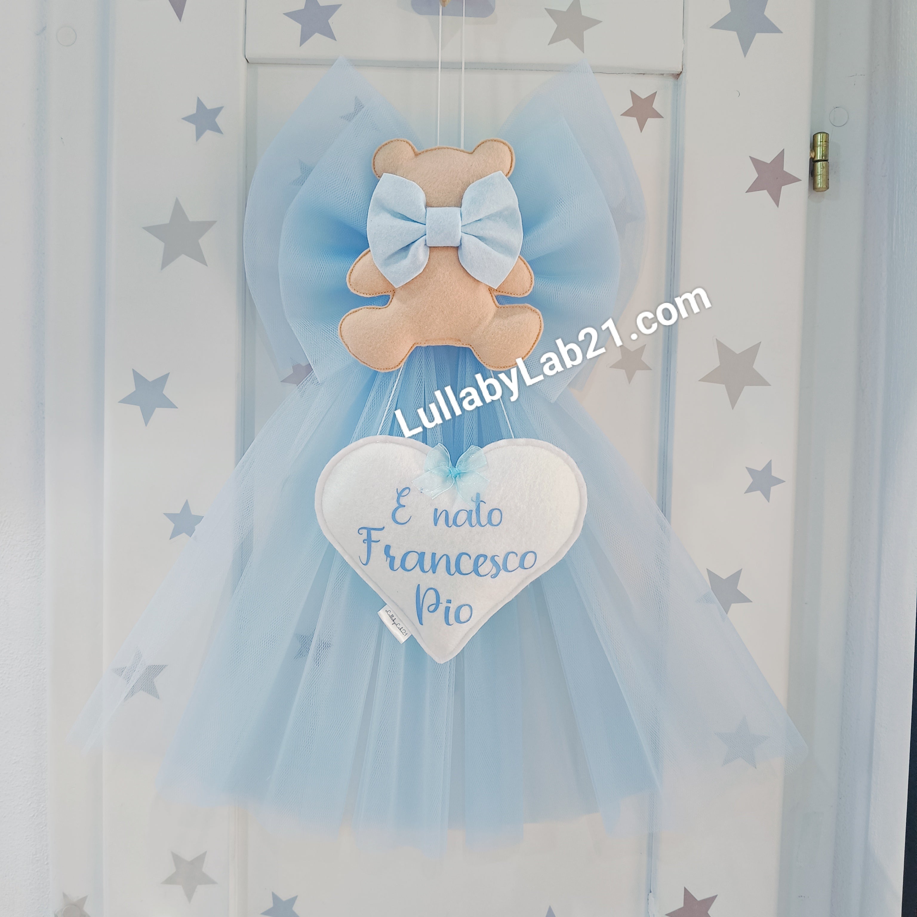 Fiocco Tulle Celeste Orsetto