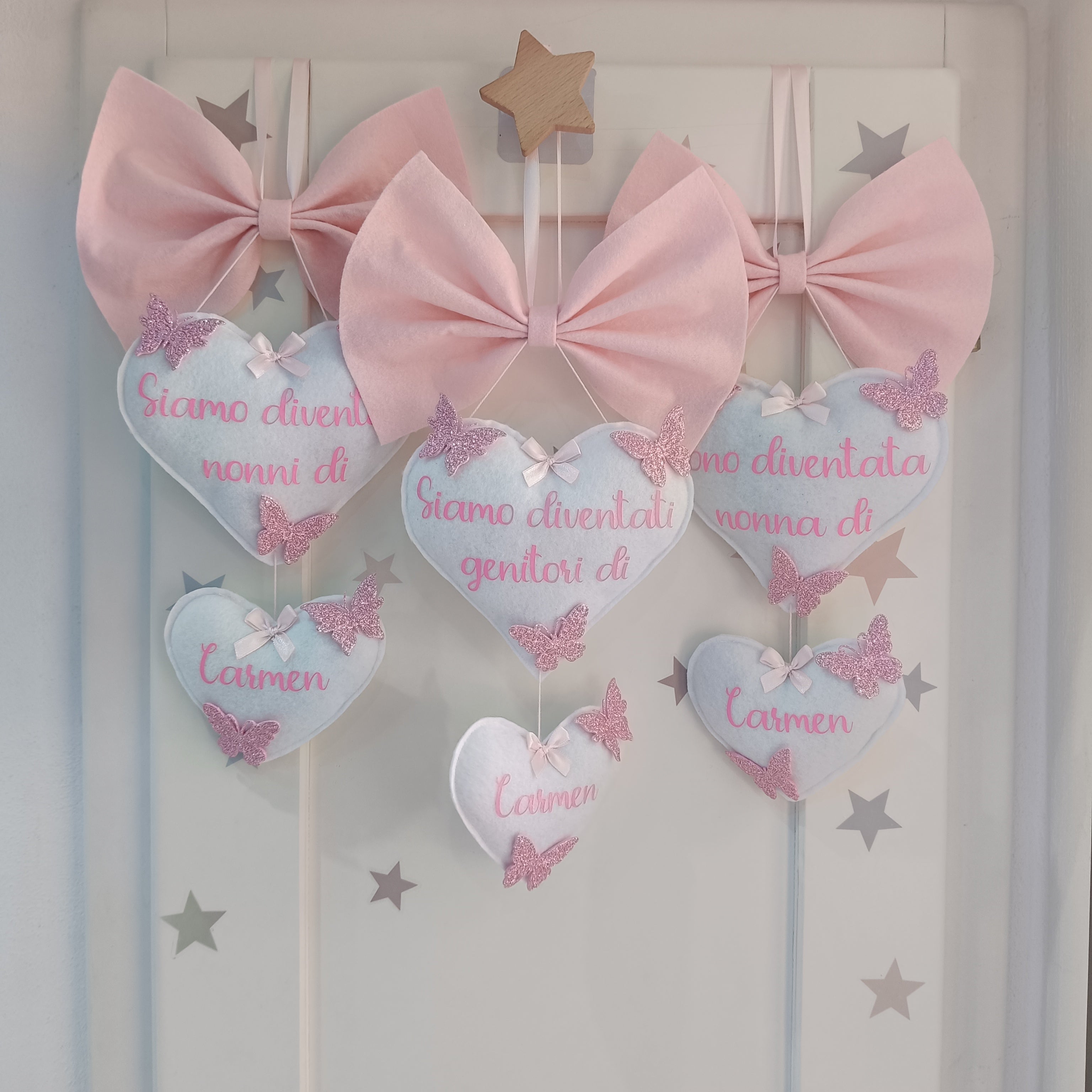 Fiocco Due Cuori Rosa Chiaro