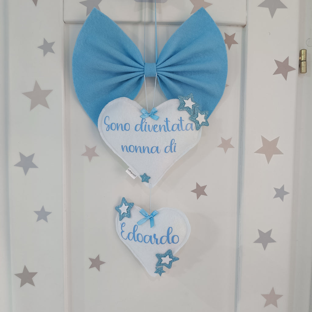 Fiocco Due Cuori Celeste