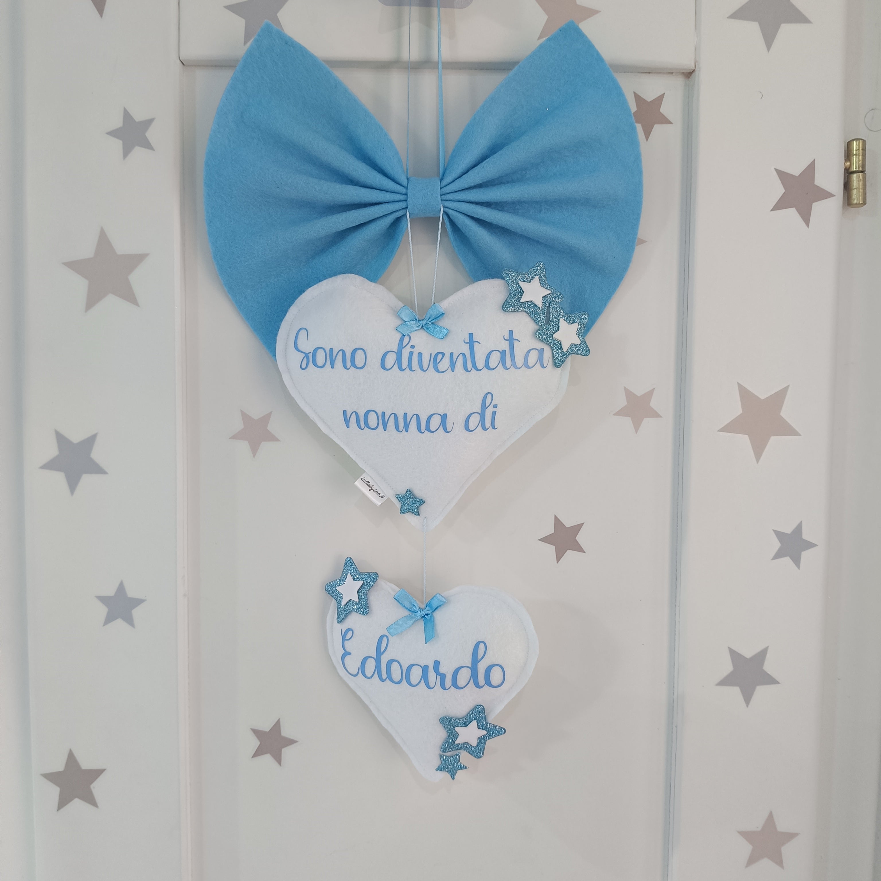 Fiocco Due Cuori Celeste