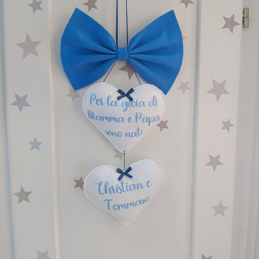 Fiocco Due Cuori Azzurro