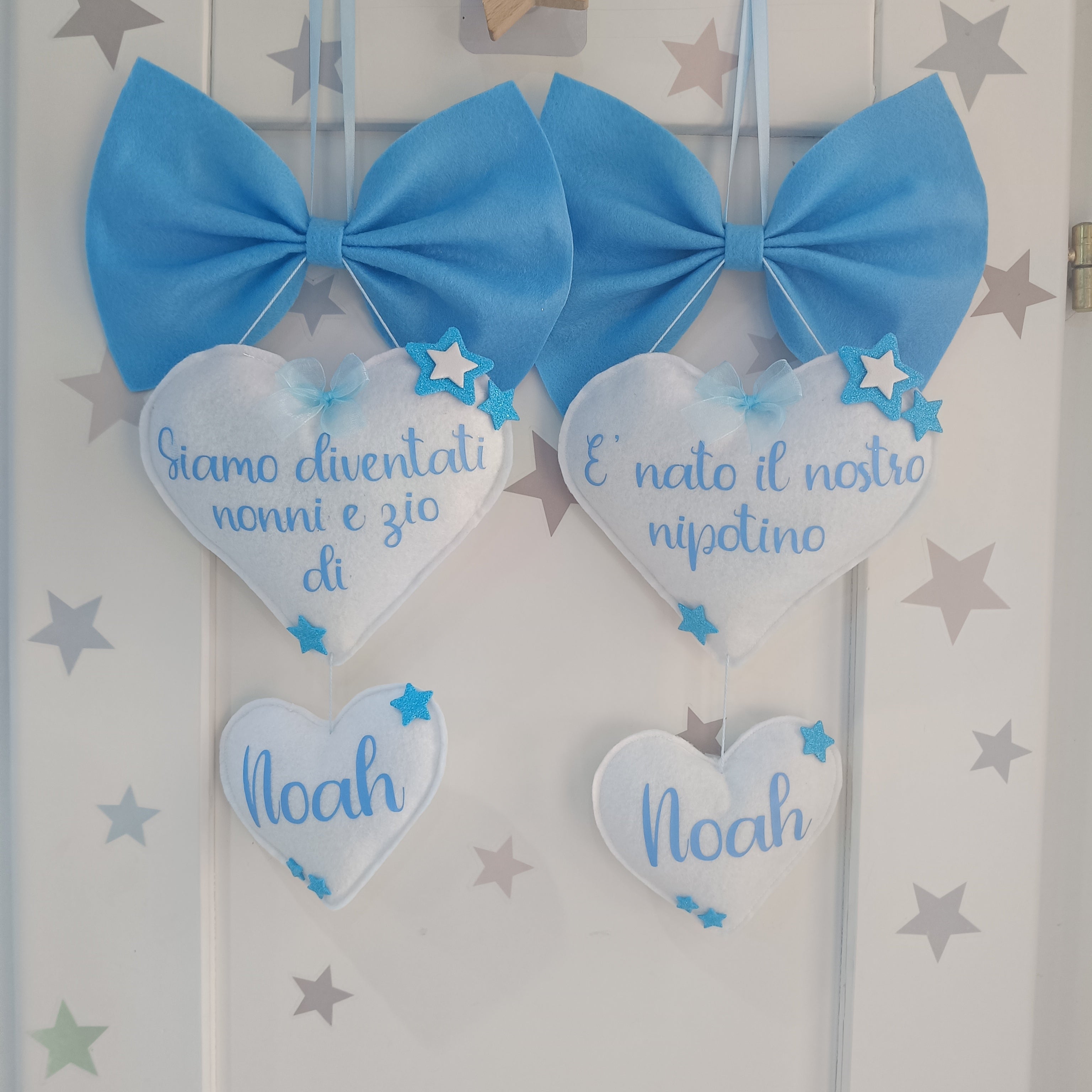 Fiocco Due Cuori Celeste